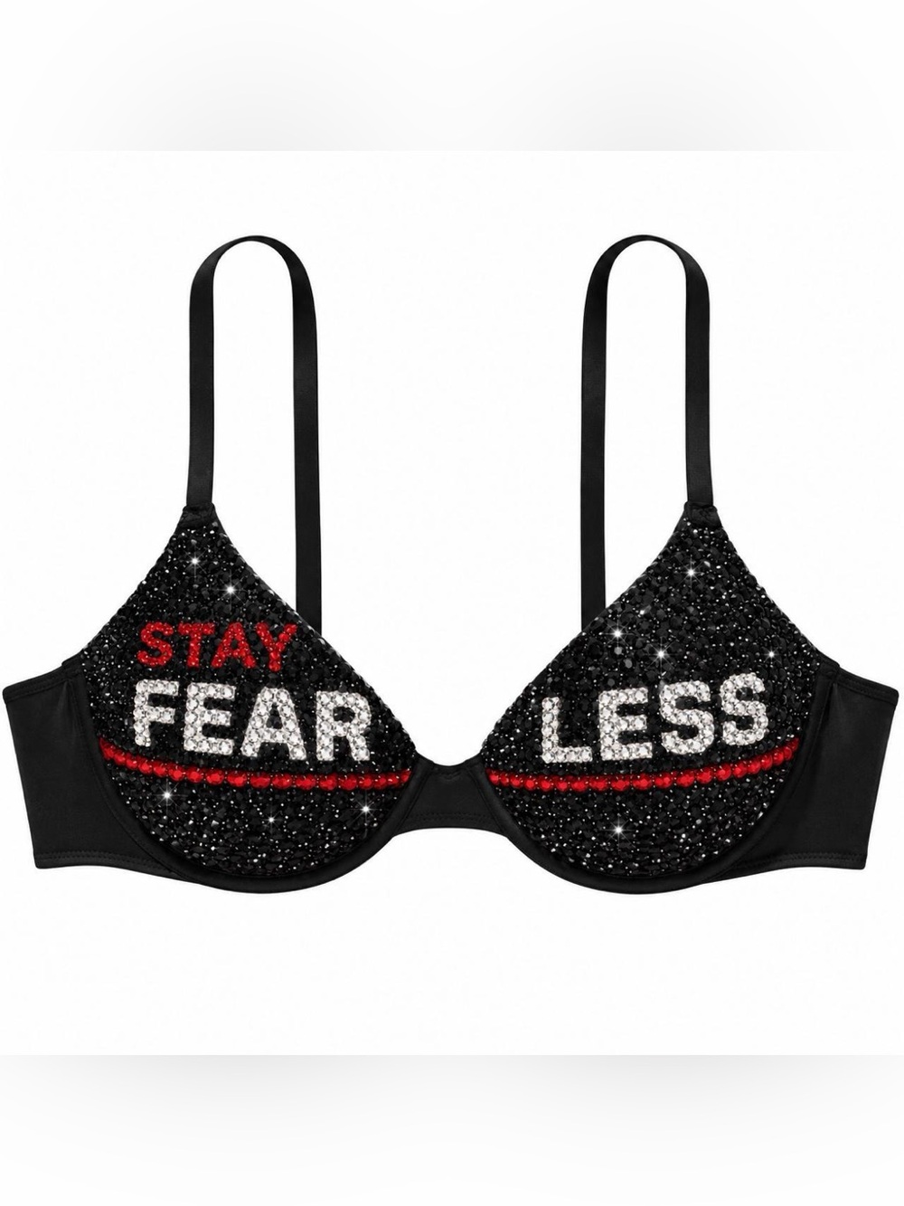 34DD Stay Fearless Cosplay Crystal Design Rhinestone Glam Bling Bra Top New